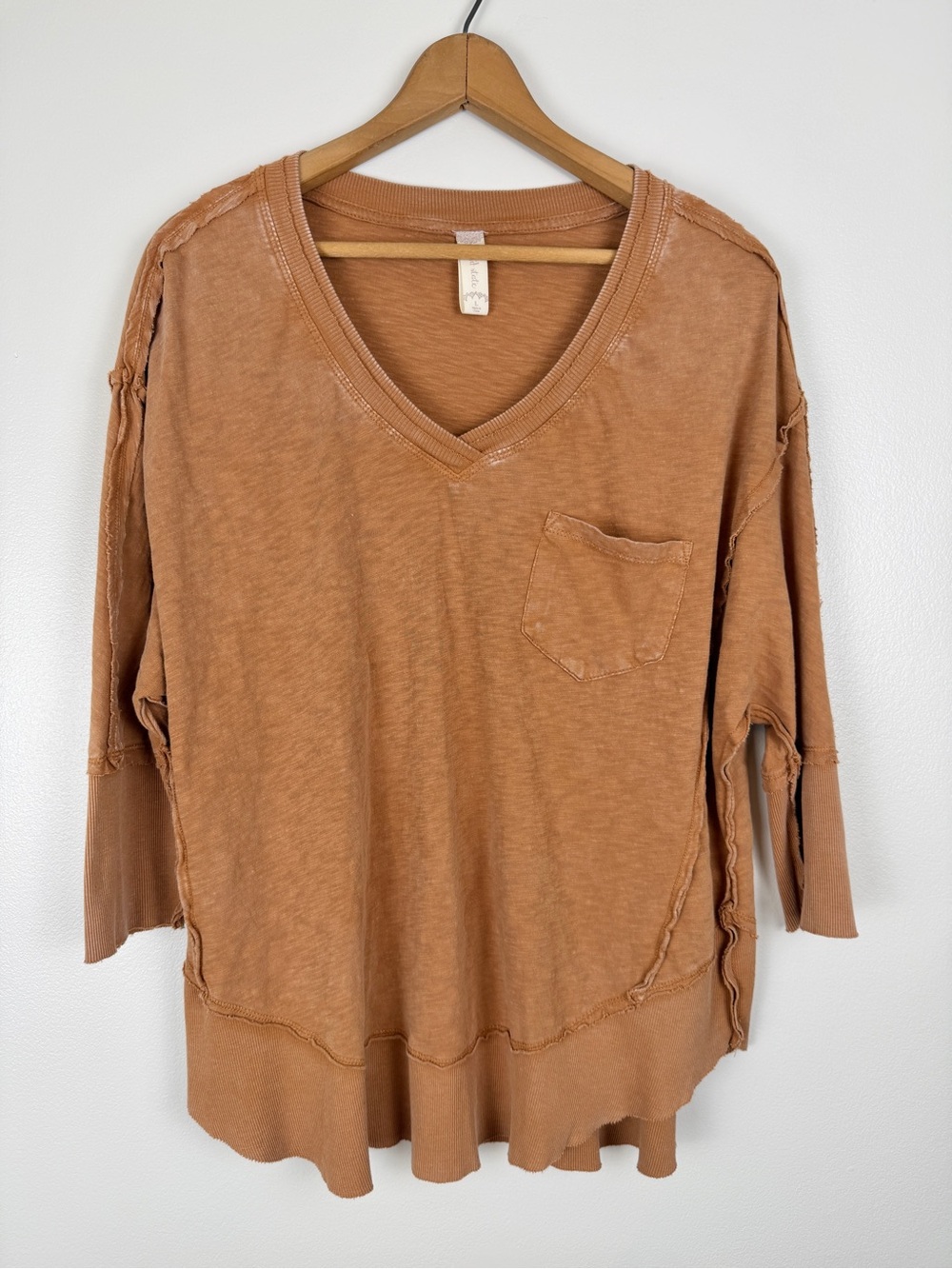 Altar’d State 100% Cotton Soft Comfy Oversized Raw Edge Boho Pocket Tee Size L